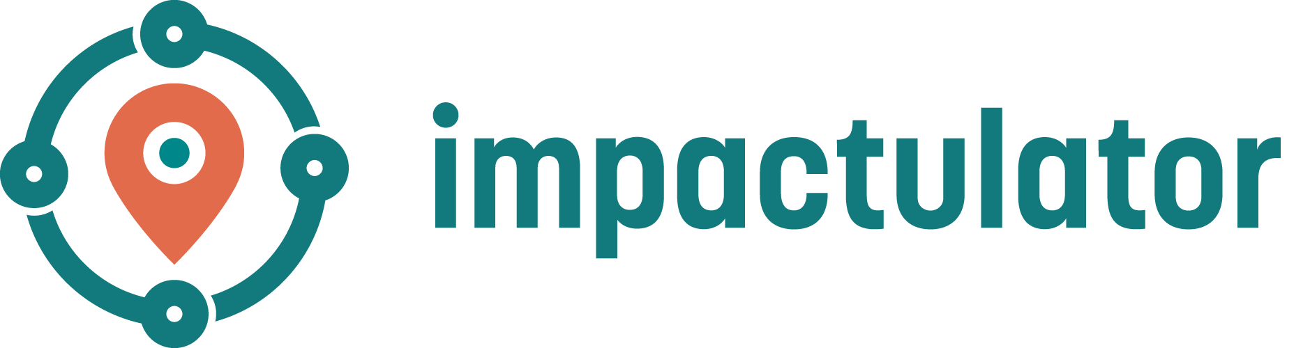 Impactulator logo featuring a map marker encircled by four arcs connecting cardinal points